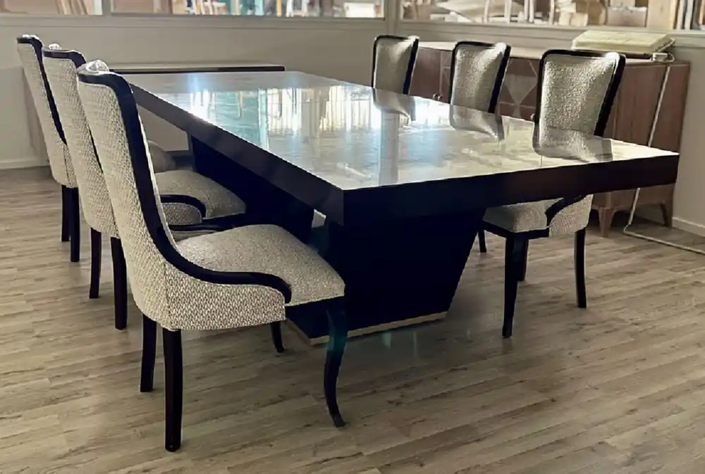 Casa Padrino set da pranzo Art Deco di lusso beige / marrone / oro - 1 Tavolo da pranzo allungabile e 6 sedie da pranzo - Mobili da sala da pranzo Art Deco di lusso - Fatto in Italia Schneller Versand
