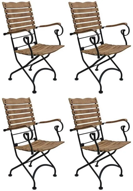 Casa Padrino set di 4 sedie da giardino Art Nouveau con braccioli marrone / nero 60 x 40 x A. 92 cm - Sedie da giardino pieghevoli - Mobili Gastronomia e da Giardino Barocco e Art Nouveau Highlight