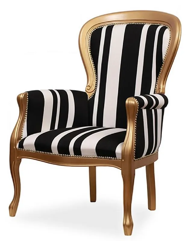 Sofort Bestellen Casa Padrino poltrona barocco di lusso con strisce nero / bianco / oro - Poltrona da soggiorno a strisce in stile barocco - Mobili da soggiorno barocchi - Nobile e magnifico
