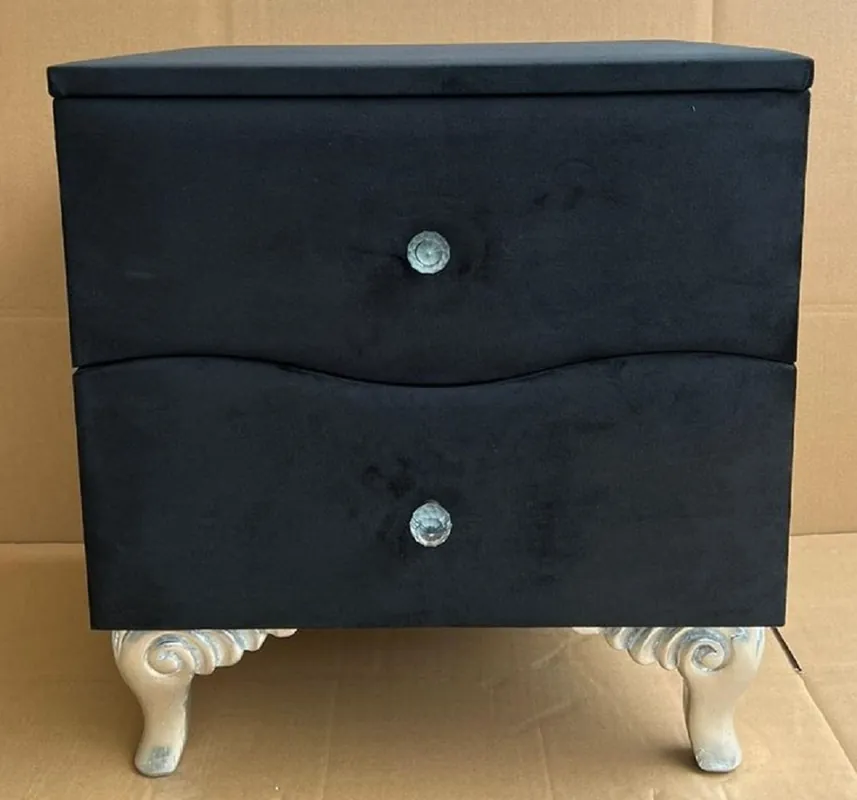 Casa Padrino comodino barocco con 2 cassetti nero / argento - Comodino in stile barocco - Mobili barocchi - Mobili per camera da letto in stile barocco Kracherpreis