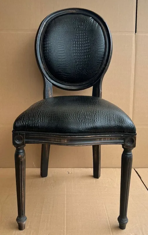 Casa Padrino sedia da pranzo barocco di lusso nero - Sedia in stile antico fatta a mano con pelle artificiale pregiatoi aspetto coccodrillo - Magnifico mobile per sala da pranzo in stile barocco Direkt Vom Hersteller