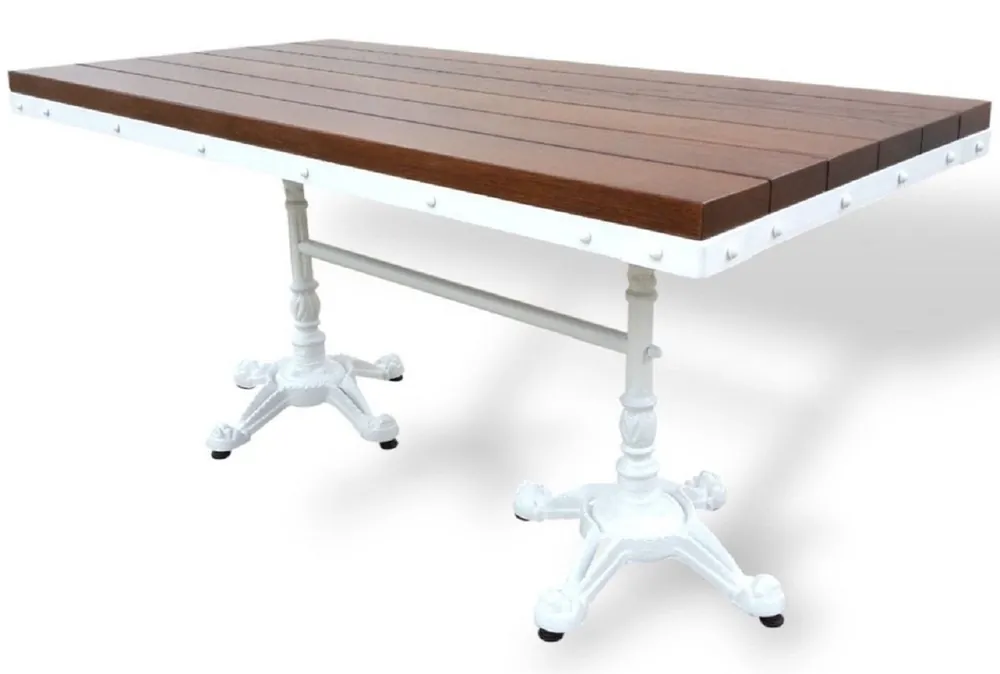 Preiswert Casa Padrino Tavolo da pranzo da giardino in stile industriale marrone scuro / bianco 180 x 80 x A. 76 cm - Tavolo da giardino rettangolare con piano in legno massiccio - Arredamento da giardino