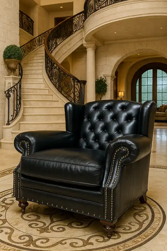 Schneller Versand Casa Padrino Poltrona Chesterfield di Lusso in Pelle Nero / Marrone Scuro - Poltrona Chesterfield da Soggiorno in Vera Pelle - Mobili da Soggiorno - Mobili Chesterfield di Lusso