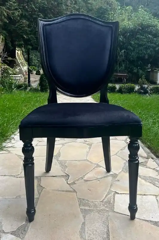 Casa Padrino sedia da pranzo Art Deco di lusso in velluto nero - Sedia in legno massello Art Deco - Mobili per sala da pranzo Art Deco - Mobili di lusso in stile Art Déco Zertifiziert