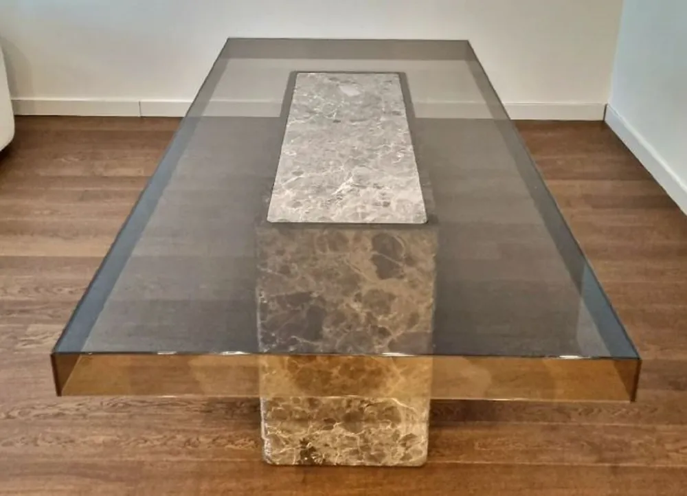 Casa Padrino tavolo da pranzo di lusso grigio 200 x 100 x A. 75 cm - Tavolo da cucina in marmo con piano in vetro - Mobili per sala da pranzo - Mobili in marmo - Mobili di lusso Finale Aktion