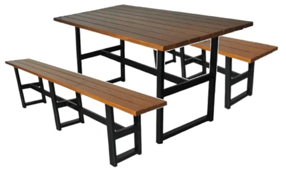 Wochenendangebot Casa Padrino Set di mobili da giardino in stile industriale marrone scuro / nero - 1 tavolo da pranzo da giardino in stile industriale e 2 panche da giardino in stile industriale - Ristoranti e mobili da giardino