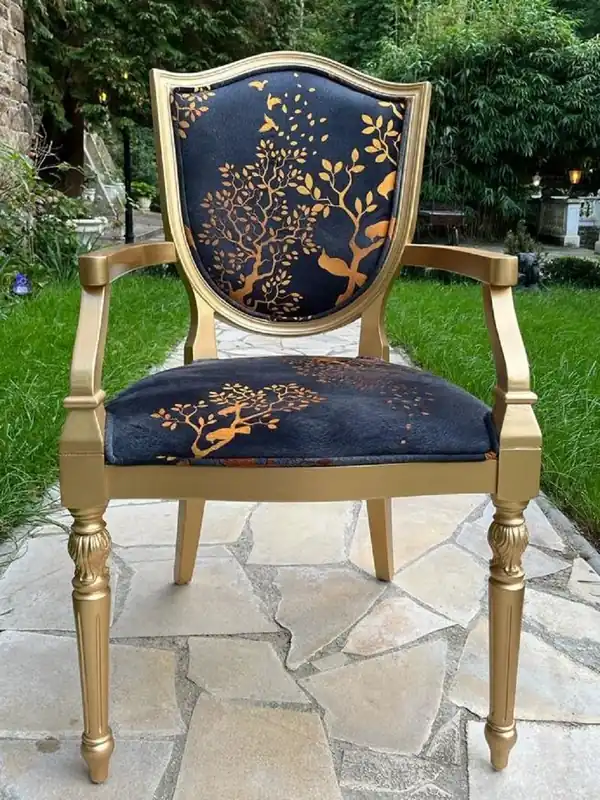 Beliebt Casa Padrino sedia da sala da pranzo Art Deco di lusso nero / oro - Elegante sedia in legno massello con braccioli - Mobili per sala da pranzo Art Deco