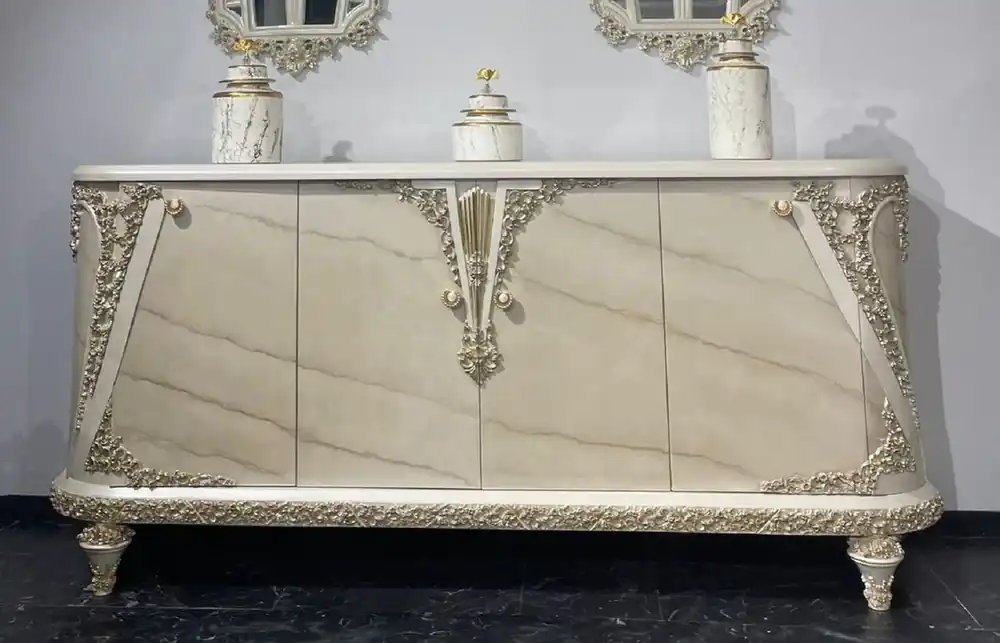 Casa Padrino credenza barocco di lusso beige / grigio / oro - Armadio in legno massello in stile barocco con 4 ante - Mobili di lusso in stile barocco - Mobili barocchi Schneller Versand