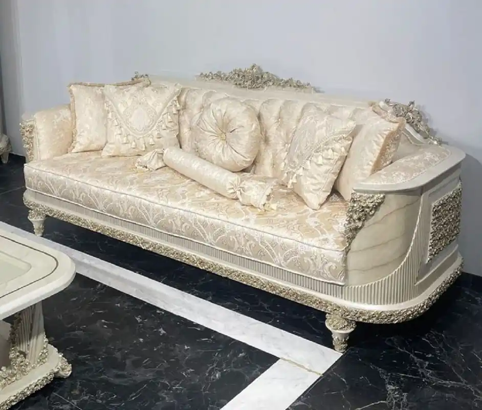 Casa Padrino divano da soggiorno barocco di lusso con motivo oro / grigio / oro - Divano in stile barocco fatto a mano - Mobili da soggiorno di lusso in stile barocco - Mobili barocchi Highlight