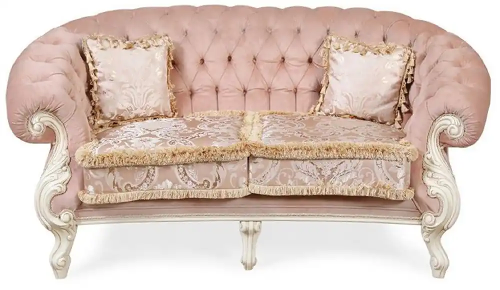 Casa Padrino divano da soggiorno barocco di lusso rosa / crema bianco - Divano fatto a mano in stile barocco - Magnifici mobili da soggiorno di lusso in stile barocco - Mobili barocchi Letzte Chance