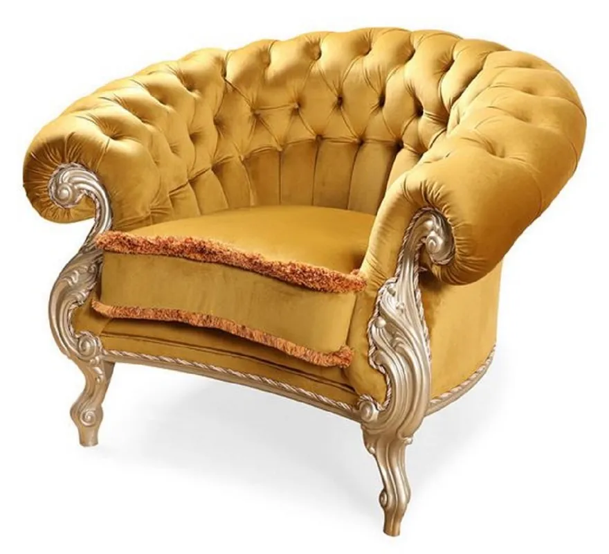 Top-Angebot Casa Padrino poltrona da soggiorno barocco di lusso oro / marrone / argento - Poltrona fatto a mano in stile barocco - Magnifici mobili da soggiorno di lusso in stile barocco - Mobili barocchi