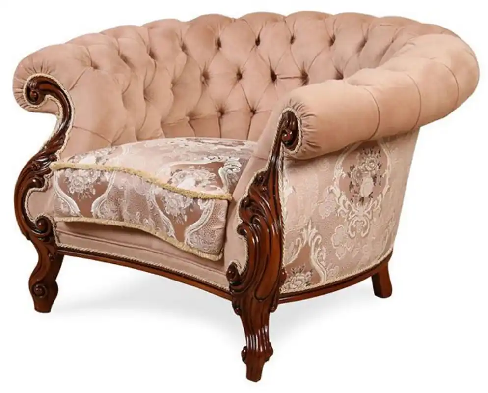 Casa Padrino poltrona da soggiorno barocco di lusso rosa / bianco / marrone scuro - Poltrona fatto a mano stile barocco - Magnifici mobili da soggiorno di lusso in stile barocco - Mobili barocchi Markenware