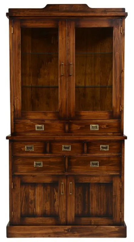 Bestpreis Casa Padrino vetrina in stile vintage di lusso marrone / ottone 102,5 x 46 x A. 198 cm - Vetrina in legno massello con 4 ante e 7 cassetti - Mobile in stile vintage - Mobile di lusso