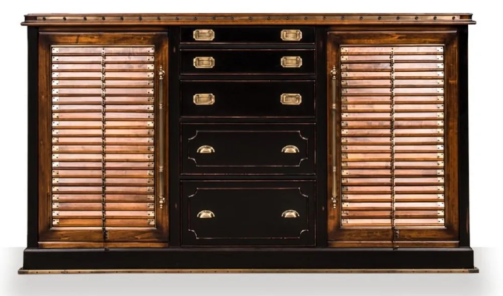 Casa Padrino credenza in stile vintage di lusso con 5 cassetti e 2 ante nero antico / rame / ottone 223,5 x 50 x A. 127 cm - Armadio stile vintage - Mobili in stile vintage di lusso Direktkauf