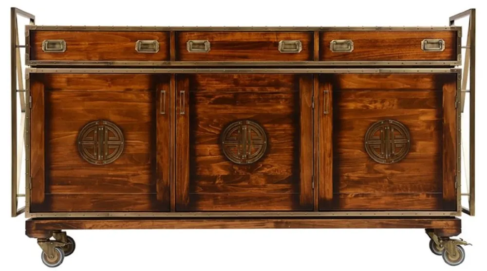 Casa Padrino credenza in stile vintage di lusso con 3 cassetti e 3 ante marrone / ottone 200 x 45 x A. 112,5 cm - Armadio in stile vintage - Mobili in legno massello in stile vintage di lusso Abverkauf