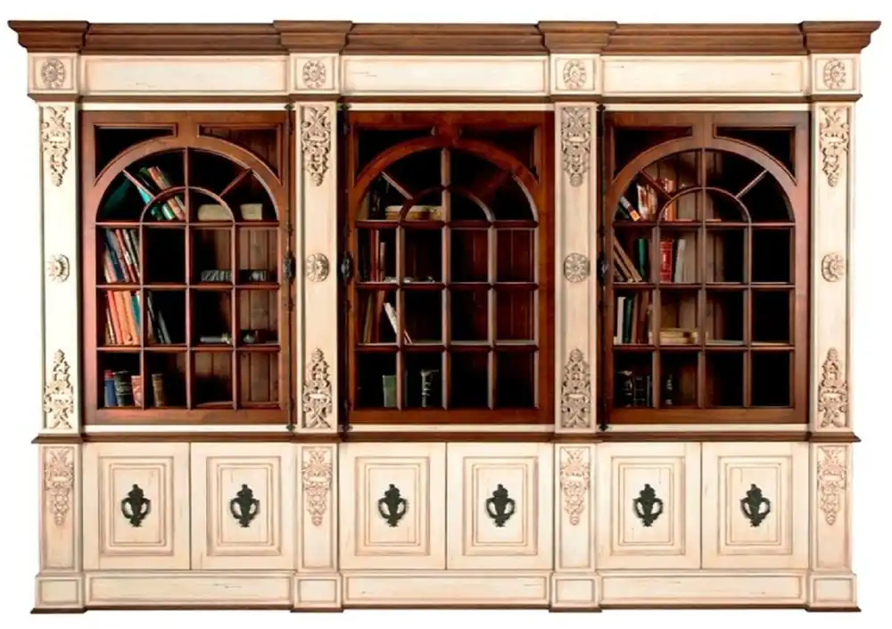 Kracherpreis Casa Padrino armadio per libri in stile vintage di lusso crema antico / marrone scuro / nero 323 x 51 x A. 255 cm - Mobili in legno massello - Mobili in stile vintage - Mobili di lusso