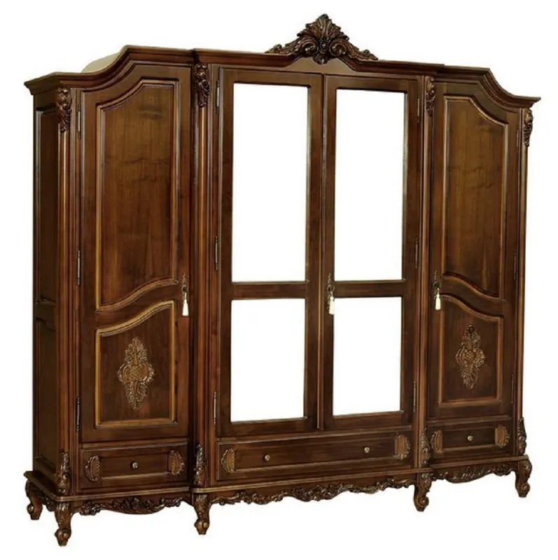 Casa Padrino armadio da camera da letto barocco di lusso marrone scuro - Magnifico mobile in legno massello con 4 ante e 3 cassetti - Armadio barocco - Mobile per camera da letto barocco Preis Gesenkt