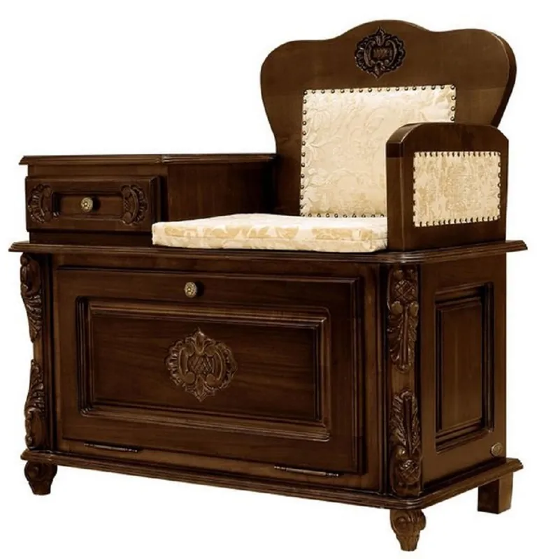 Casa Padrino panca telefonica barocco di lusso marrone scuro / crema - Armadio da ingresso in legno massello in stile barocco fatto a mano con panca - Mobili barocchi Top-Seller