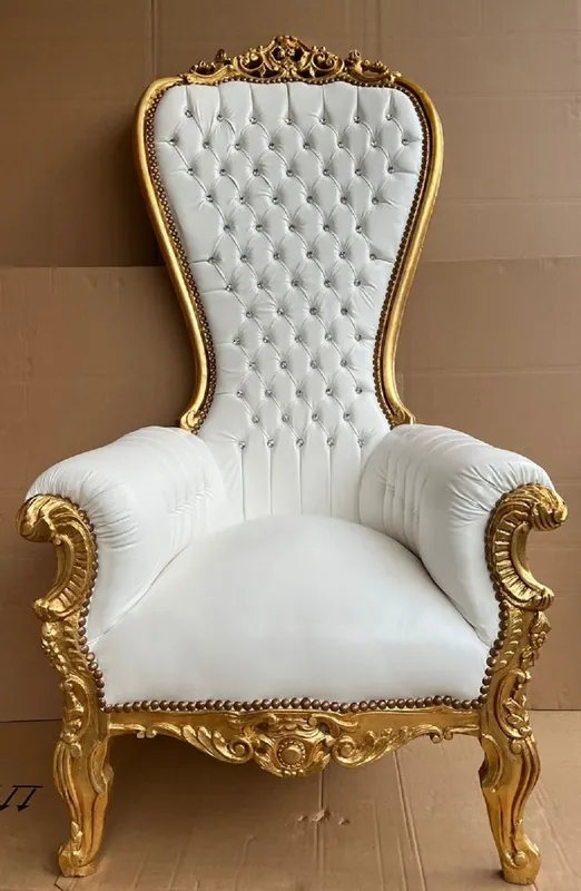Casa Padrino poltrona trono barocco con pelle artificiale e strass bianco / oro - Magnifica poltrona reale - Poltrona da matrimonio fatta a mano - Poltrona gigante barocco - Mobili barocchi Günstig
