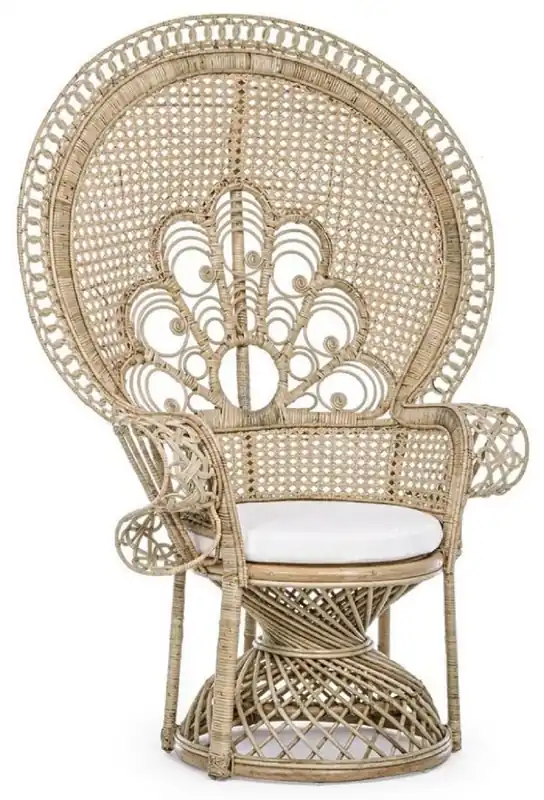 Casa Padrino poltrona da giardino di lusso naturale / bianco 106 x 71 x A. 148 cm - Poltrona in rattan in stile vintage con cuscino di seduta - Mobili in rattan in stile vintage - Mobili da giardino Jetzt Kaufen