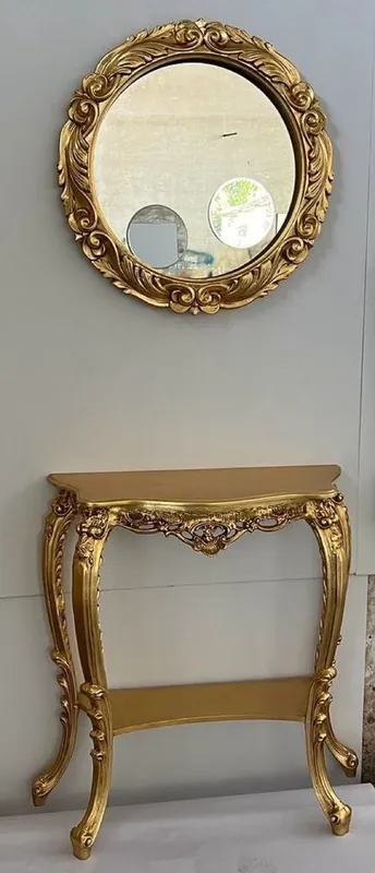 Casa Padrino consolle a specchio barocco di lusso - Magnifica consolle in legno massello barocco con specchio a parete rotondo - Specchio per armadio barocco - Qualità di lusso - Fatto in Italia Bestpreis