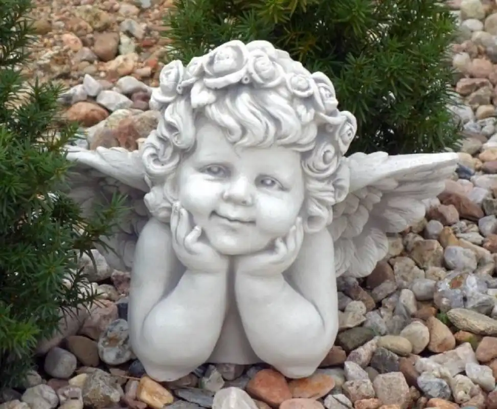 Neue Ware Casa Padrino Scultura del Giardino Art Nouveau Angelo Grigio 40 x 22 x A. 31 cm - Elegante Figura Decorativa da Giardino in Pietra - Accessori per Decorazione del Giardino Art Nouveau