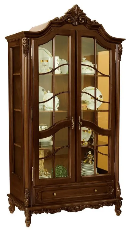 Billig Casa Padrino vetrina barocco di lusso marrone scuro - Magnifica vetrina in legno massello con 2 ante in vetro e cassetto - Mobili barocchi fatti a mano - Nobile e Magnifico