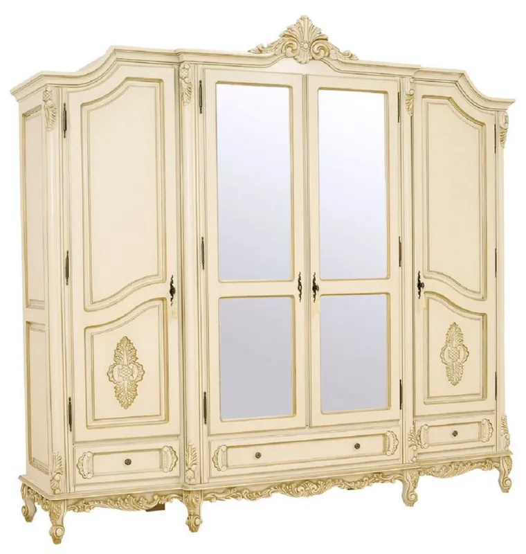 Casa Padrino armadio da camera da letto barocco di lusso crema / beige - Magnifico mobile in legno massello con 4 ante e 3 cassetti - Armadio barocco - Mobile per camera da letto barocco Bestpreis