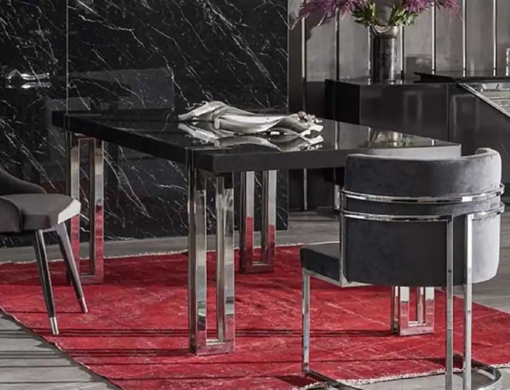 Casa Padrino tavolo da pranzo di lusso nero / argento 220 x 100 x A. 77 cm - Tavolo da cucina rettangolare con piano in legno massello e gambe in metallo - Mobili sala da pranzo - Mobili di lusso Saisonangebot