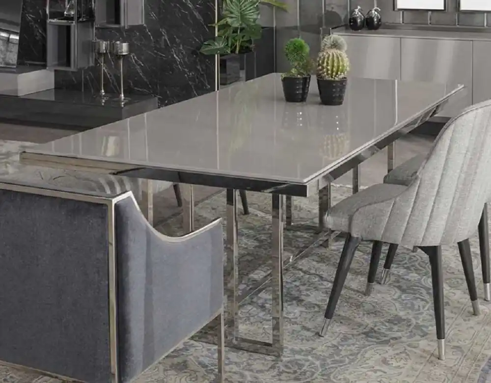 Ausverkauf Casa Padrino tavolo da pranzo di lusso grigio / argento 210 x 105 x A. 75 cm - Tavolo da cucina rettangolare - Mobili per sala da pranzo - Mobili per cucina - Mobili di lusso - Interni di lusso