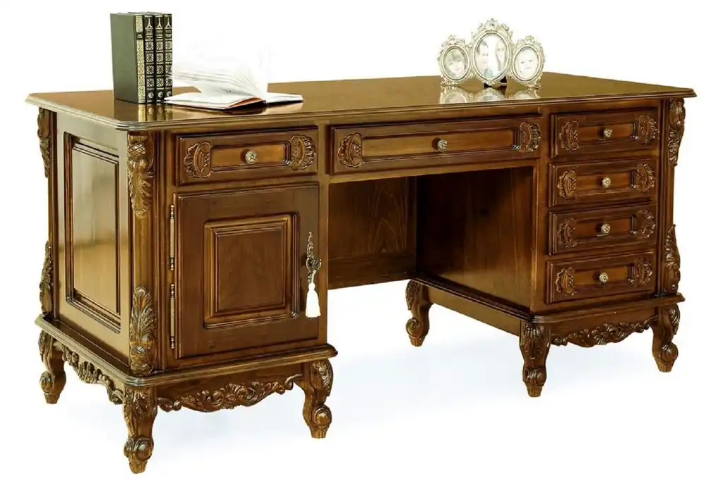 Expressversand Casa Padrino scrivania barocco di lusso marrone scuro - Magnifico tavolo da ufficio in legno massello - Mobili per ufficio di lusso in stile barocco - Mobili barocchi - Arredi per ufficio barocchi