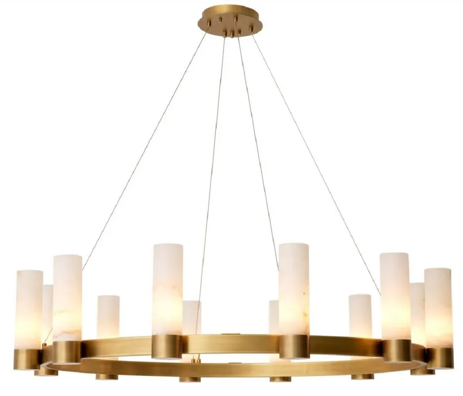 Casa Padrino lampadario di lusso ottone antico / alabastro Ø 136 x A. 30 cm - Lampadario da soggiorno rotondo con paralumi in alabastro - Qualità di lusso Sonderangebot