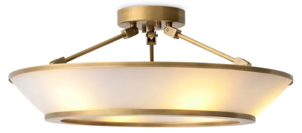 Casa Padrino lampada di copertura di lusso ottone antico / bianco Ø 61 x A. 21,5 cm - Lampada di copertura rotonda con paralumi in vetro - Qualità di lusso Beliebt