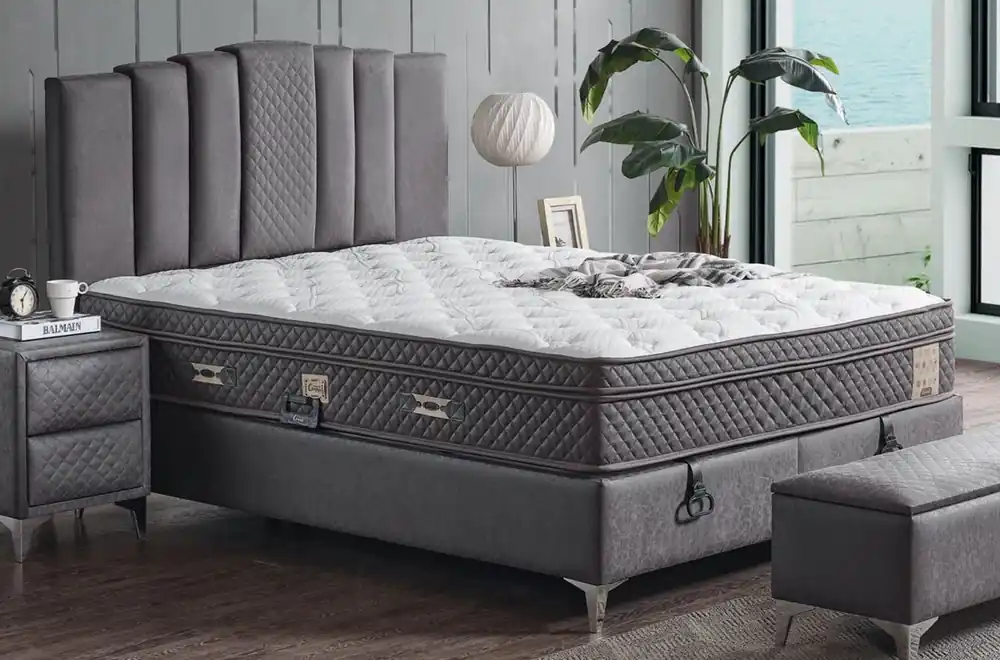 Jetzt Kaufen Casa Padrino letto matrimoniale di lusso grigio / bianco / argento 180 x 200 cm - Letto in legno massello con testiera e materasso - Mobili per camera da letto - Mobili hotel - Mobili di lusso