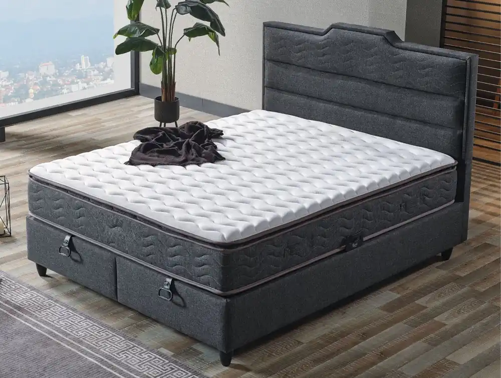 Must-Have Casa Padrino letto matrimoniale di lusso grigio / bianco / nero 180 x 200 cm - Letto in legno massello con testiera e materasso - Mobili per camera da letto - Mobili hotel - Mobili di lusso