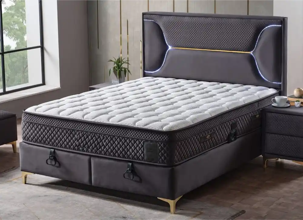 Casa Padrino letto matrimoniale di lusso viola / bianco / oro 180 x 200 cm - Letto in legno massello con illuminazione LED e materasso - Mobili per camera da letto - Mobili hotel - Mobili di lusso Preis Gesenkt