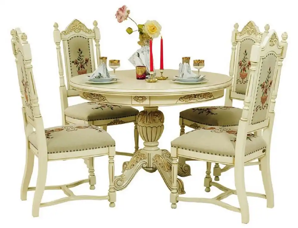 Casa Padrino set da pranzo barocco di lusso crema / beige - 1 Tavolo da Pranzo Barocco Allungabile e 4 Sedie da Pranzo Barocche - Mobili barocchi per sala da pranzo - Nobile e Magnifico Schneller Versand