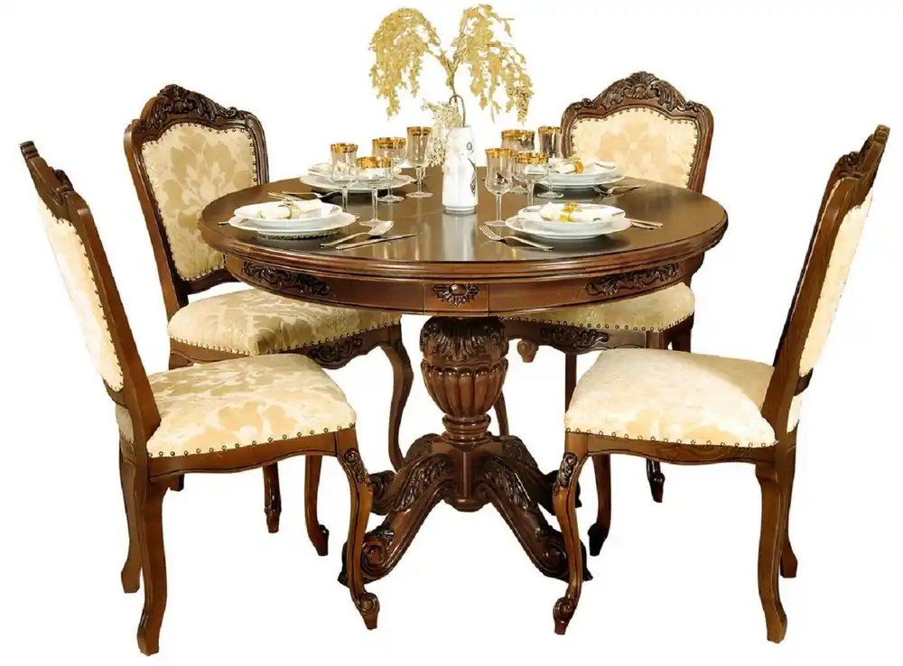 Casa Padrino set da pranzo barocco di lusso crema / marrone scuro - 1 Tavolo da Pranzo Barocco Allungabile e 4 Sedie da Pranzo Barocche - Mobili barocchi per sala da pranzo - Nobile e Magnifico Neue Ware