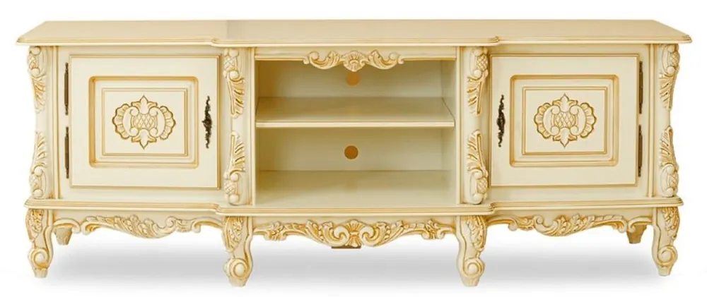 Casa Padrino armadio TV barocco di lusso crema / beige - Credenza fatto a mano in legno massello con 2 ante - Mobili da soggiorno di lusso in stile barocco - Mobili barocchi - Nobile e magnifico Preisreduziert