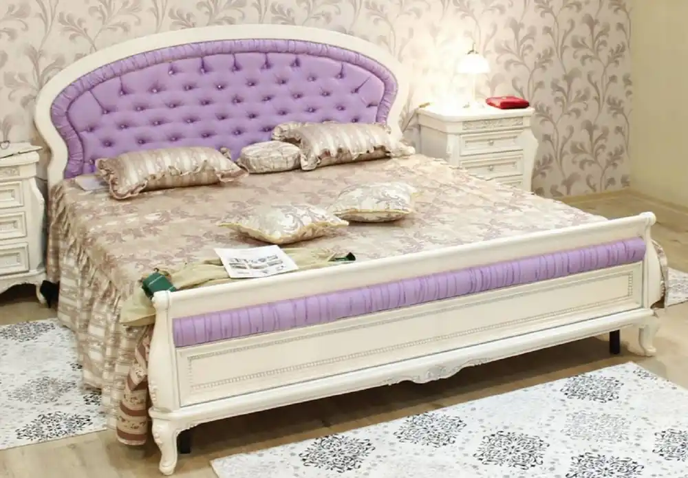 Top-Preis Casa Padrino letto matrimoniale barocco di lusso con strass viola / bianco - Magnifico letto in legno massello - Mobili per camera da letto di lusso stile barocco - Nobile e magnifico