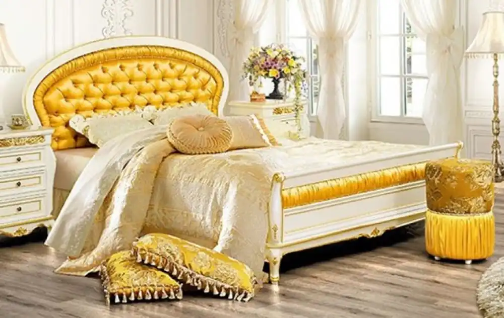 Casa Padrino letto matrimoniale barocco di lusso con strass oro / bianco - Magnifico letto in legno massello - Mobili per camera da letto di lusso stile barocco - Nobile e magnifico Sichere Zahlung