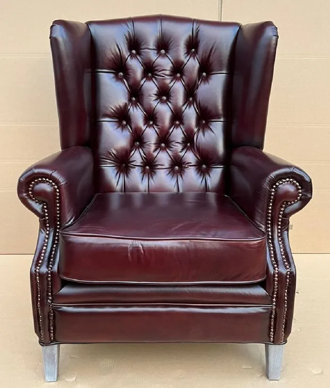 Casa Padrino poltrona Chesterfield di lusso rosso vino / grigio 90 x 90 x A. 110 cm - Poltrona soggiorno Chesterfield in vera pelle - Mobili per Soggiorno Chesterfield di Lusso Wochenendangebot