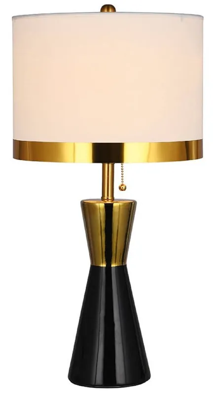Neu Im Sortiment Casa Padrino lampada da tavolo di lusso in ceramica nero / oro / bianco Ø 30 x A. 60 cm - Lampada da tavolo rotonda in ceramica con paralume - Luci in ceramica di lusso