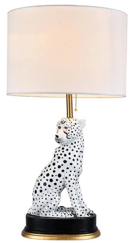 Casa Padrino lampada da tavolo di lusso in ceramica puma gatto bianco / nero / oro Ø 38 x A. 72 cm - Lampada da scrivania in ceramica con paralume rotondo - Luci in ceramica di lusso Neu