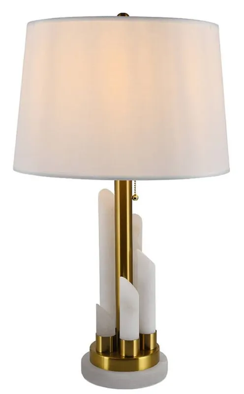 Casa Padrino lampada da tavolo in marmo di lusso bianco / oro Ø 38 x A. 68,5 cm - Lampada da scrivania rotonda in marmo con paralume - Luci in marmo di lusso Sonderaktion
