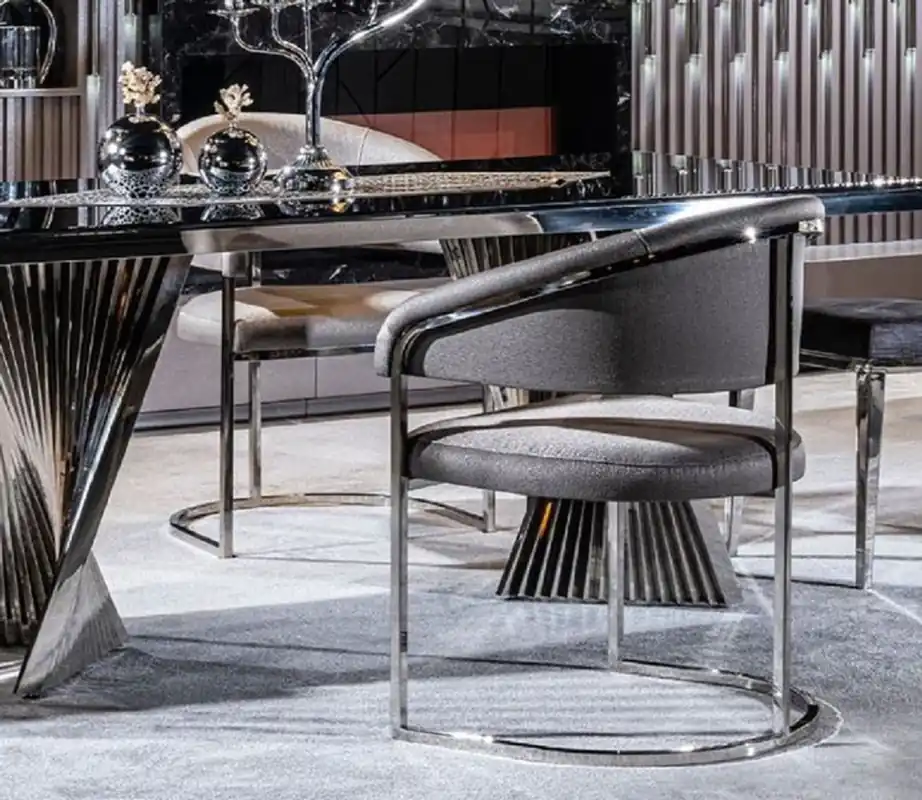Aktuell Casa Padrino set di 4 sedie da pranzo di lusso con braccioli grigio / argento 65 x 55 x A. 85 cm - Sedie da cucina di lusso - Mobili per sala da pranzo - Mobili di lusso