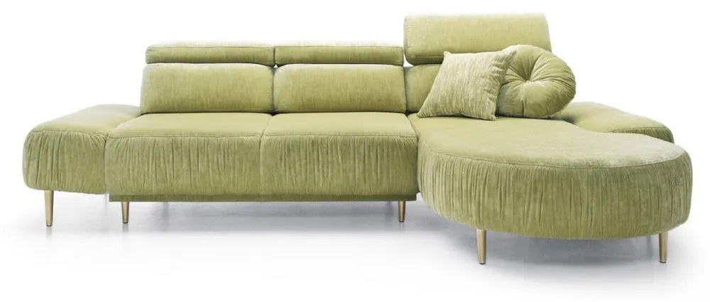 Casa Padrino divano angolare di lusso verde / ottone 294 x 105-182 x A. 83-97 cm - Divano soggiorno con 3 poggiatesta regolabili e sedile regolabile elettricamente - Mobile soggiorno di lusso Letzte Chance