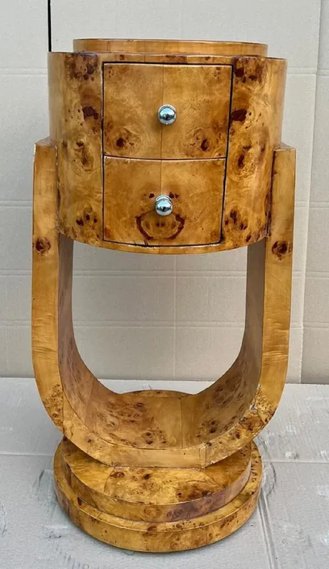 Neue Ware Casa Padrino cassettone Art Deco acero occhio di pernice - Comodino rotondo in legno massello - Comodino con 2 cassetti - Mobili Art Deco fatti a mano