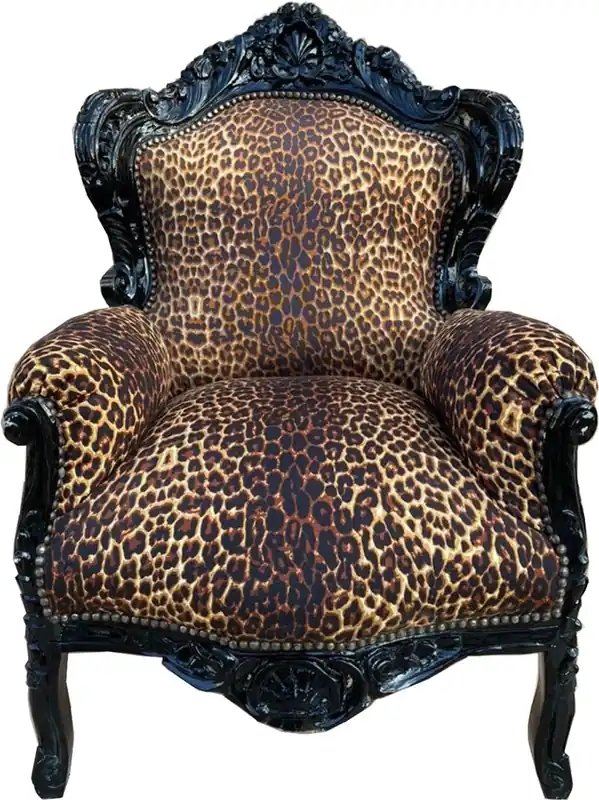 Casa Padrino poltrona barocco leopardo / nero - Magnifica poltrona da soggiorno in legno massello - Poltrona da soggiorno in stile antico - Mobili da soggiorno barocchi Nur Heute