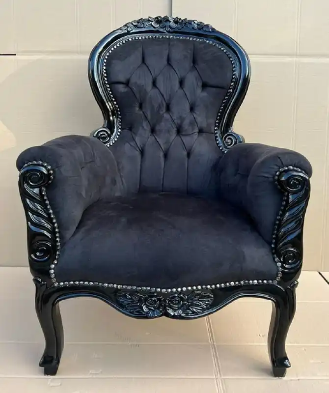 Casa Padrino poltrona barocco in velluto nero - Magnifica poltrona da soggiorno in legno massello - Poltrona da soggiorno in stile antico - Mobili da soggiorno barocchi Highlight
